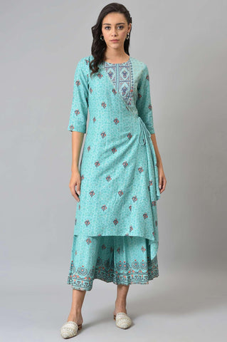 Light Blue Glitter Printed Angrakha Jumpsuit