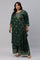 Green Glitter Printed Angrakha Plus Size Jumpsuit