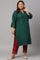 Red Embroidered Light Festive Plus Size Slim Pants