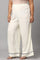 Plus Size Ecru Embroidered Rayon Parallel Pants With Pleats.