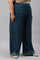 Plus Size Dark Blue Rayon Printed Parallel Pants