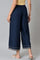 Dark Blue Rayon Straight Parallel Pants