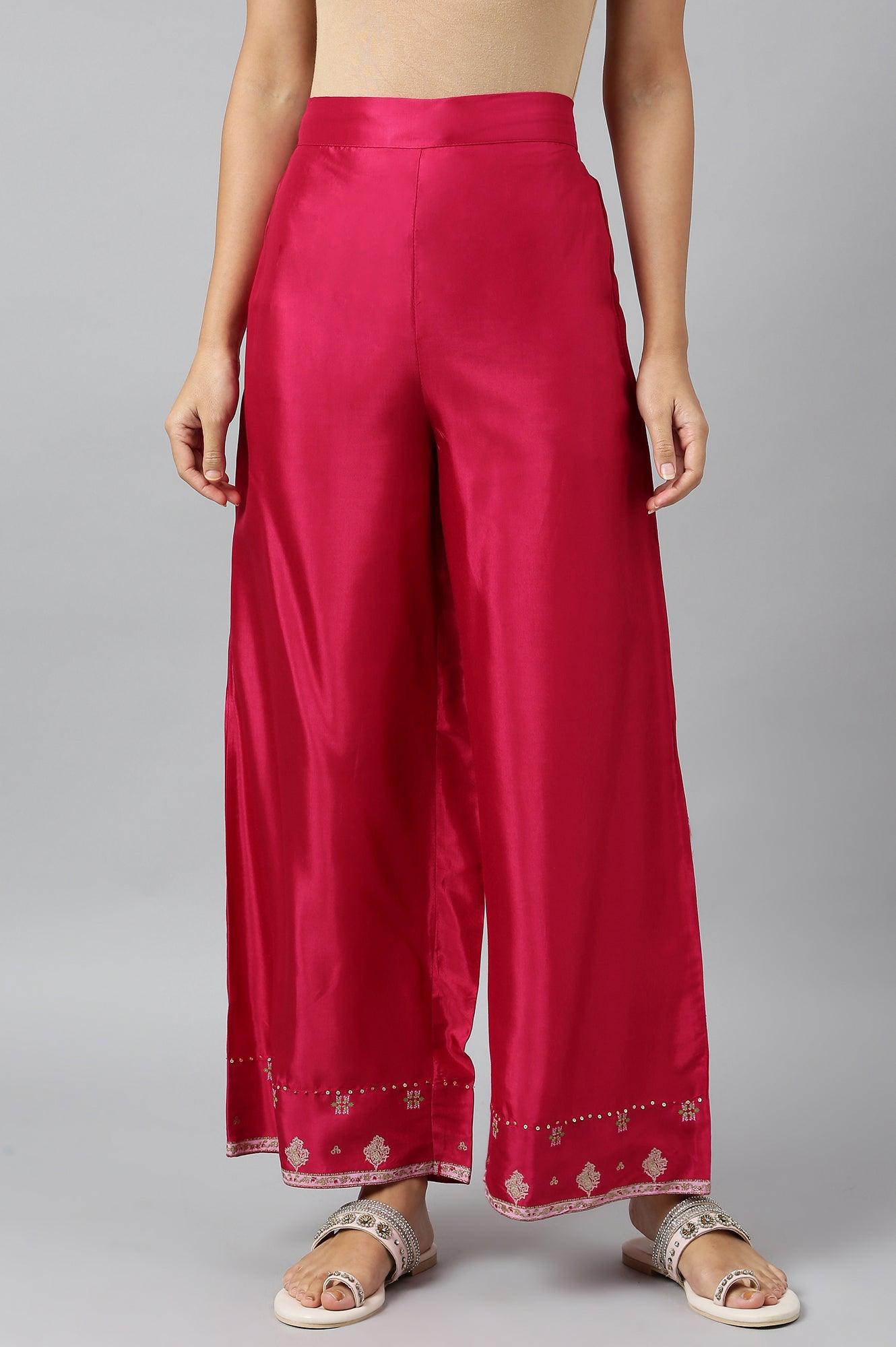 Dark Pink Shantung Straight Parallel Pants