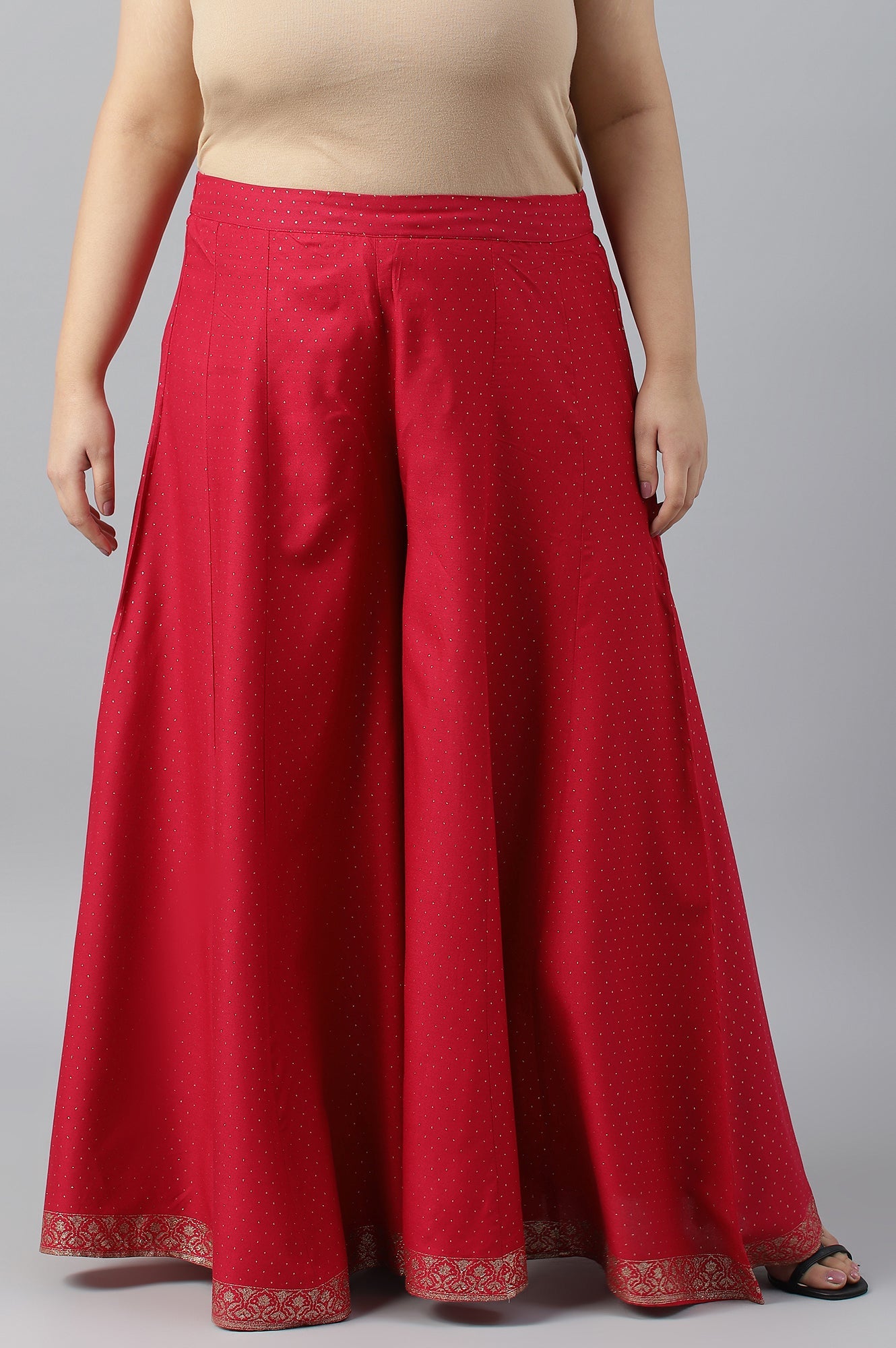 Fuchsia Pink Glitter Printed Plus Size Culottes