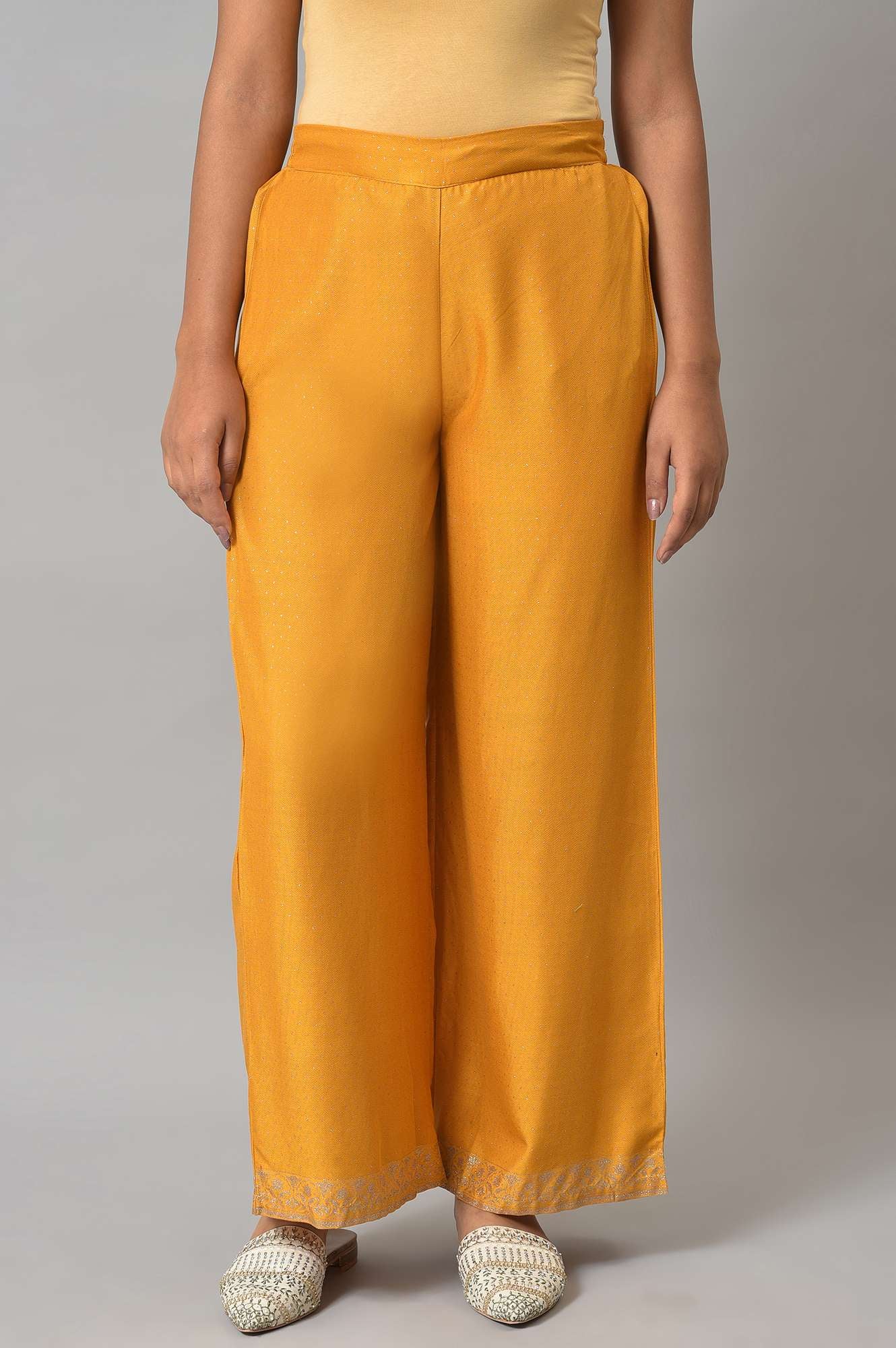 Mustard Glitter Printed Parallel Pants