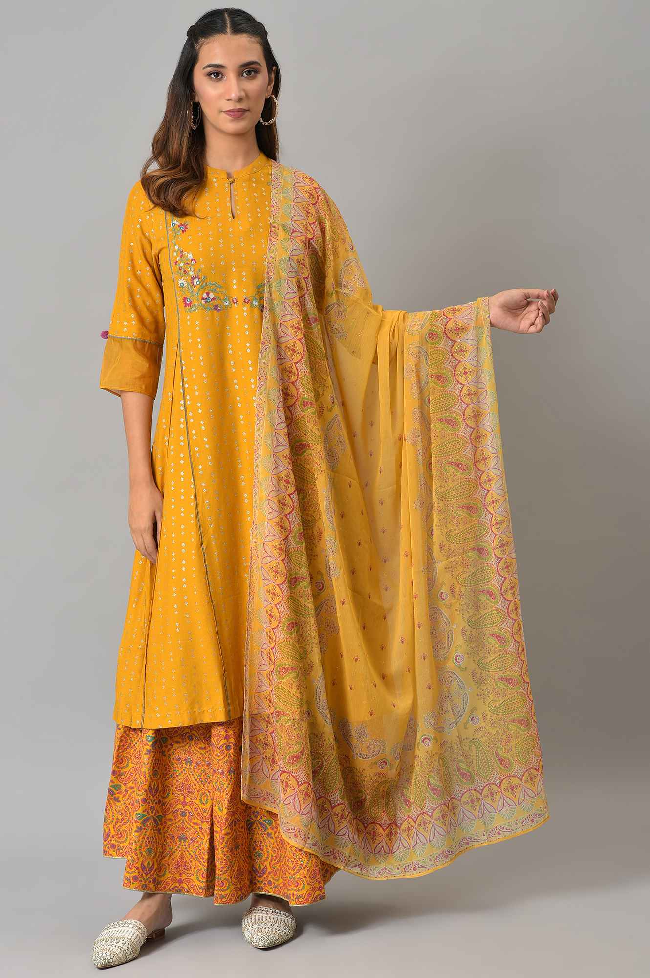 Light Yellow Chiffon Floral Print Dupatta