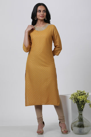 Yellow Embroidered Kurta And Churidar Set