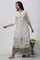 White Glitter Printed Kurta And Skirt Set