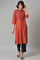 Brick Red Thread Embroidered kurta With Black Straight Pants