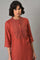 Brick Red Thread Embroidered kurta With Black Straight Pants