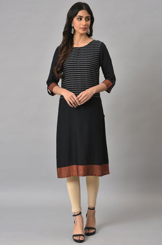 Black Dobby kurta With Biege Tights