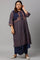 Plus Size Blue Printed A-Line Cowl kurta With Tights