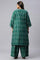 Green Plus Size Printed Gillet With Off-White kurta And Green Parallel Pants Set