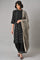 Black Floral Printed kurta With Parallel Pants And Grey Dupatta