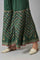 Dark Green Glitter Floral Printed kurta With Sharara Pants And Pink Dupatta