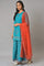 Teal Blue Festive kurta With Sharara And Orange Mesh Dupatta