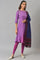 Dark Purple Ombre Cowl kurta With Tights And Bandhani Dupatta