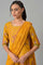 Mustard Festive A-Line Top With Culottes Having Attached Drape