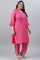 Plus Size Pink Bandhani Printed Embroidered kurta With Pants And Organza Dupatta