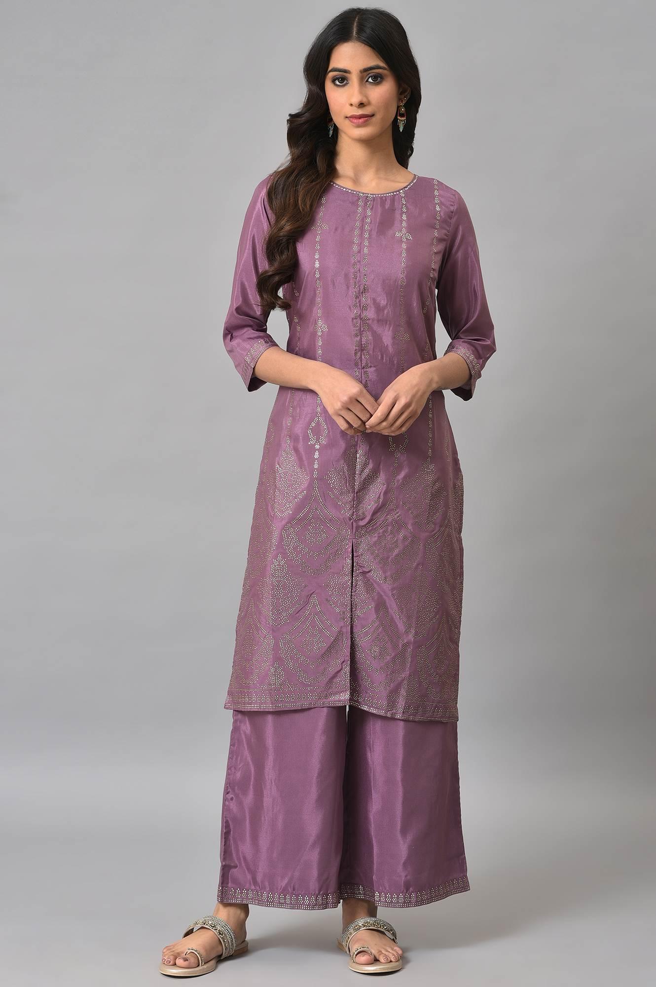 Purple Silver Mukaish Festive kurta With Parallel Pants