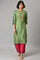 Dark Green Embroidered Festive kurta With Pink Parallel Pants