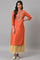 Orange Embroidered Festive kurta With Golden Mesh Skirt