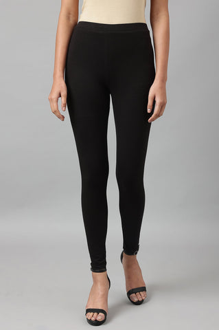 Black Solid Viscose Lycra Ankle Length Leggings