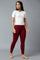 Maroon Solid Skinny Fit Cotton Tights With Elasticated Waistband