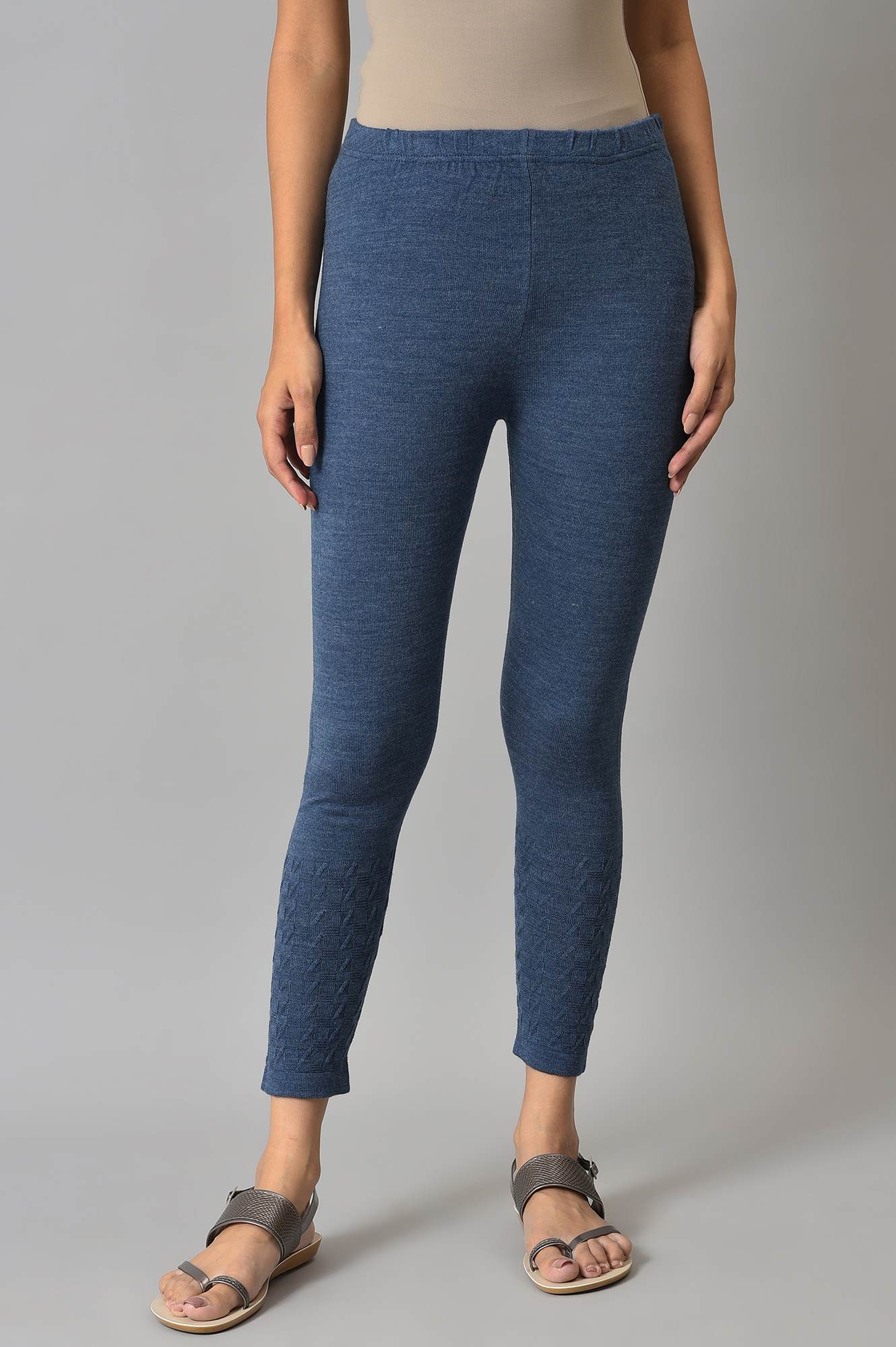 Blue Solid Skinny Fit Tights With Elasticated Waist