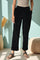 Black Solid Straight Fit Cotton Trousers With Elasticated Waist