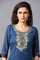 Blue Printed Embroidered Yoke Straight Kurta and Culotte Set