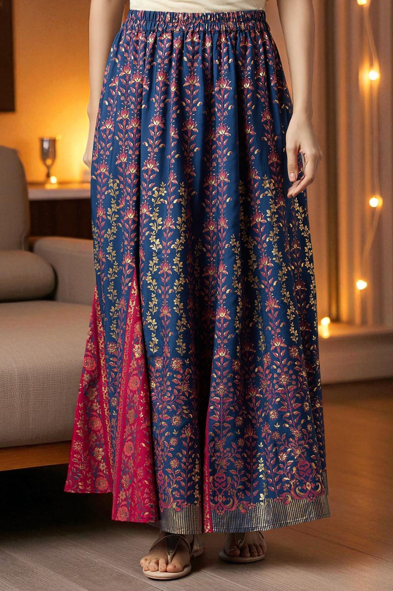 Blue Floral Printed Skirt