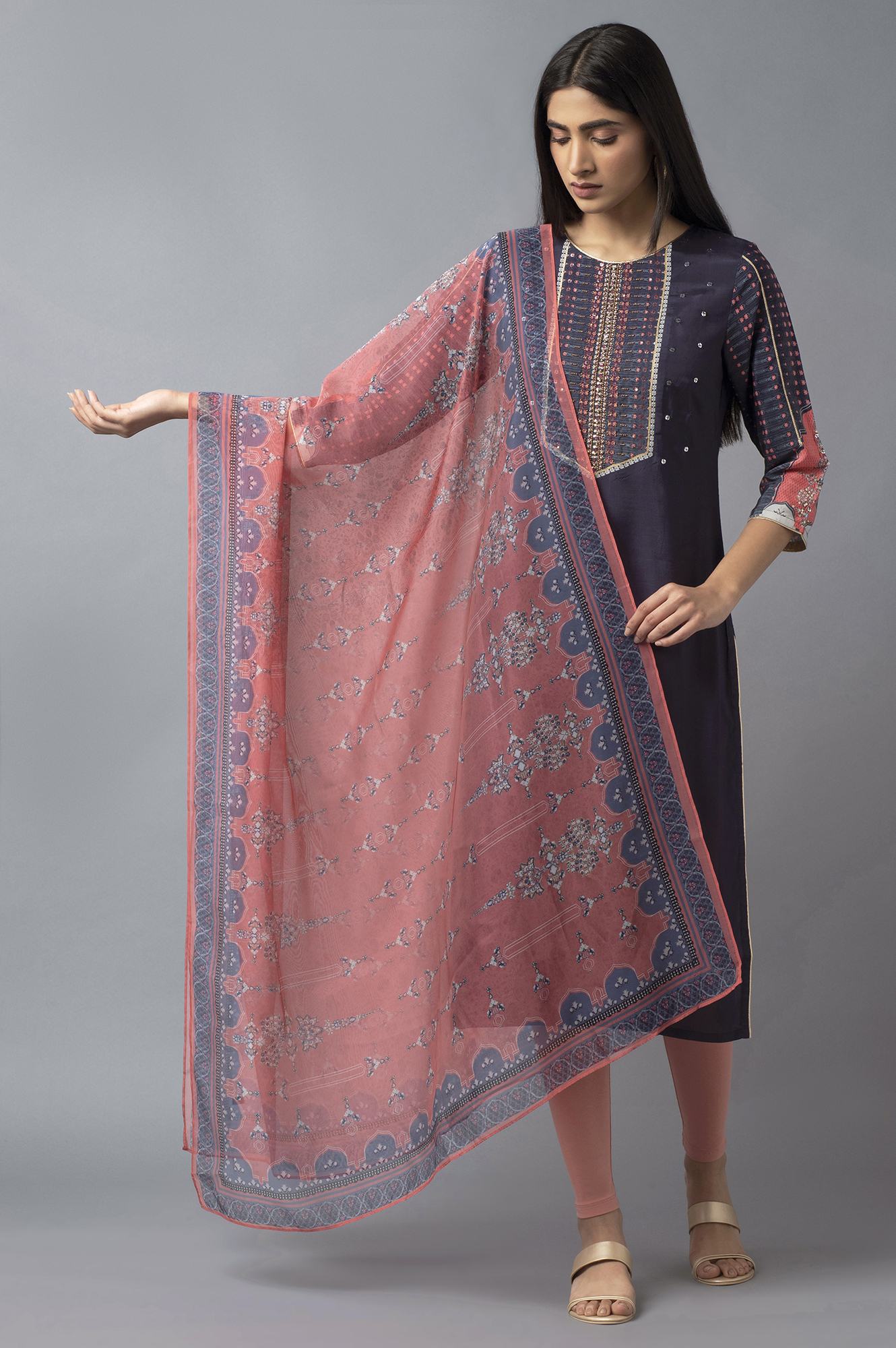 Coral Organza Dupatta