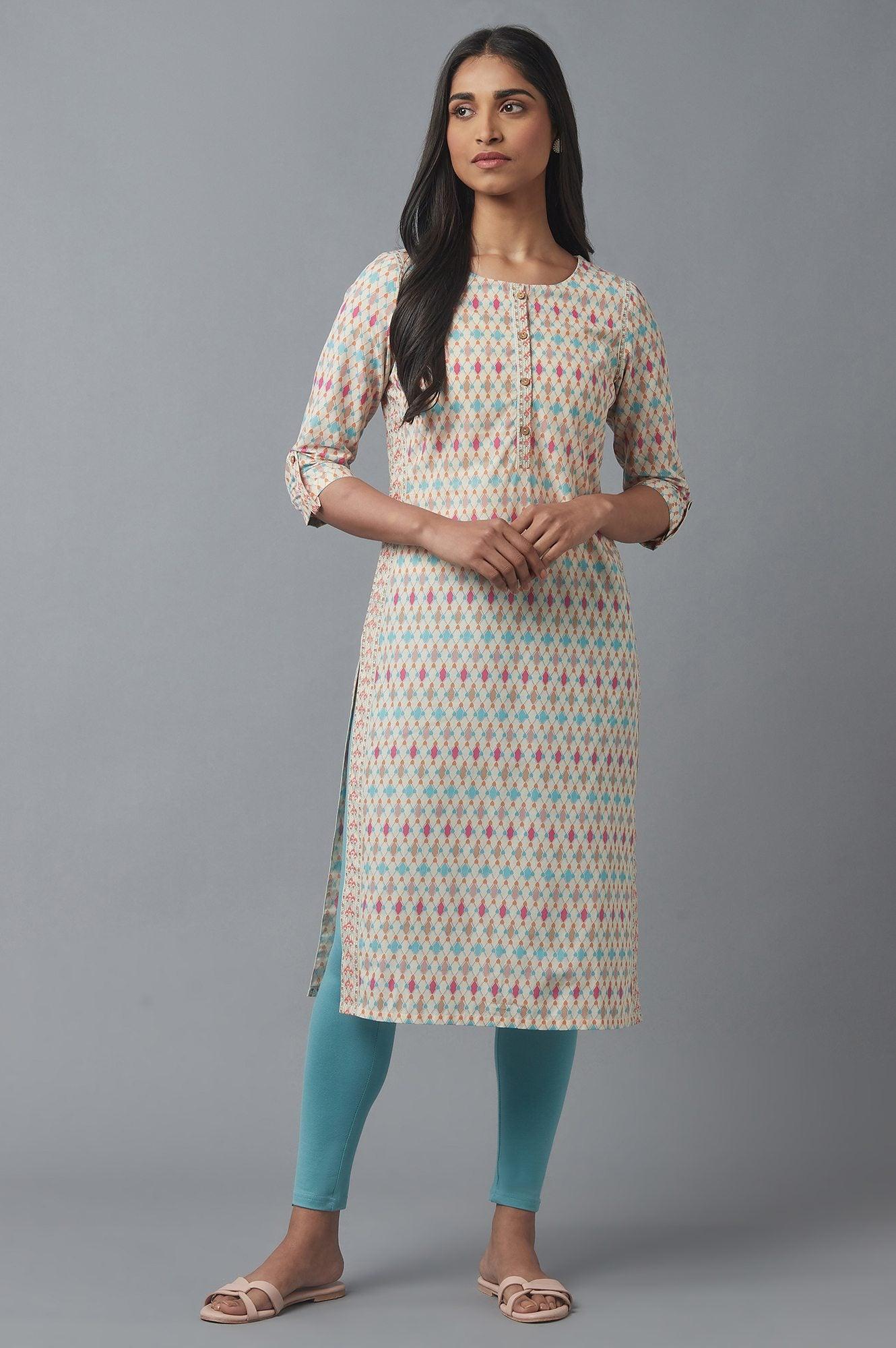 Ecru Geometric Print kurta