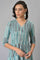 Blue Ikkat Cotton kurta In V-Neck