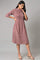 Dark Pink A-Line Cotton Dress With Pintucks