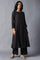 Dark Brown Classic A-Line kurta With Kantha In Round Neck