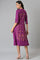 Dark Purple Floral Button Down Dress With Bead Work