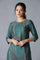 Dark Green Round Neck kurta With Multicoloured Floral Print