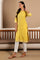 Yellow Stripe Printed Pure Cotton Mandarin Collar Straight Kurta