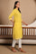 Yellow Stripe Printed Pure Cotton Mandarin Collar Straight Kurta