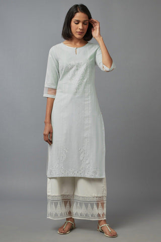 Subtle Green Printed kurta with Sequins