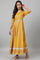 Mustard Floral Printed Kalidar Dress