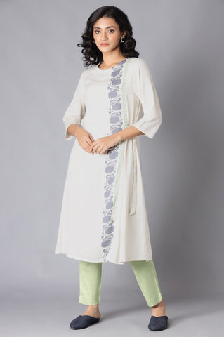 White Printed A-Line kurta