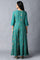 Teal Green Angrakha Jumpsuit In Round Neck