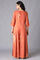 Rust Orange Angrakha Jumpsuit In Round Neck