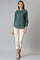 Dark Green Cotton Dobby Textured Shirt In Mandarin Collar