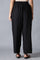 Black Solid Parallel Pants with Embroidery