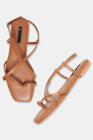 W Tan Whole Foot Solid Square Toe Flat-Walicia