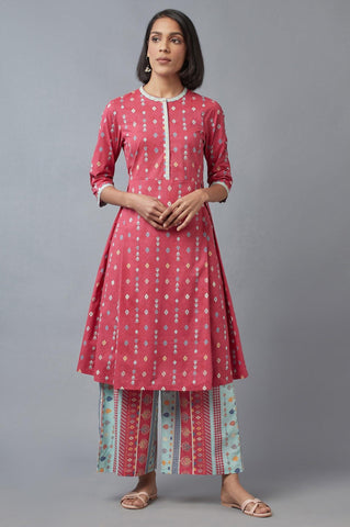 Pink Printed kurta with Parallel Pants